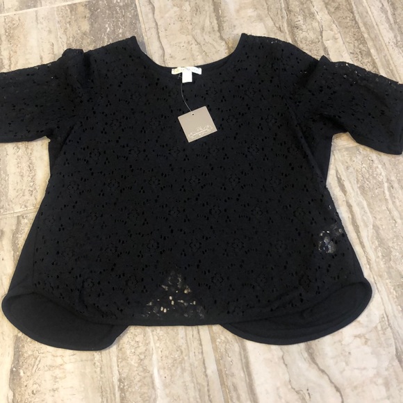 NWT Anthropologie  Weston Wear Upstaged Lace Tee Split Blouse Black Size Small - Picture 5 of 15